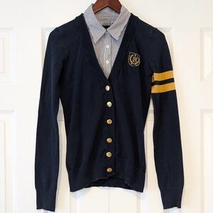Y2K Vintage Bluenotes School Uniform Shirt Cardigan Blue and Gold
